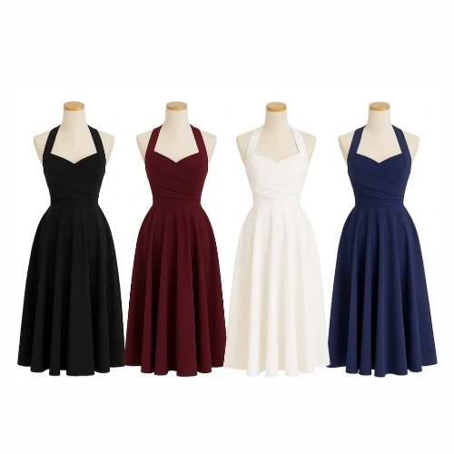 فستان سهرة كريب أسود راقي بقصّة A كلاسيكية