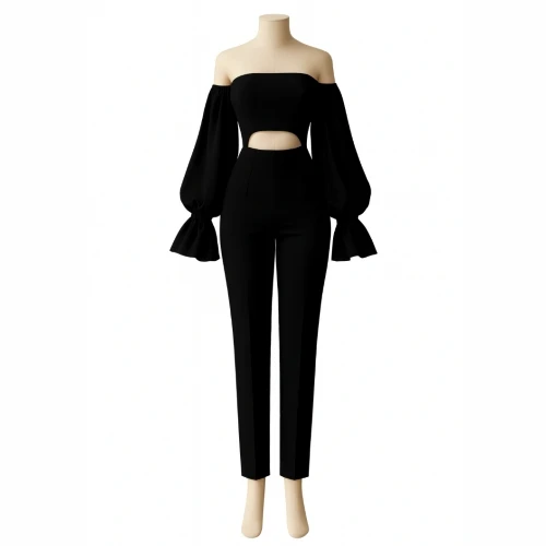 طقم كريب أوف شولدر راقي – بنطلون بقصّة مستقيمة وتصميم فخم