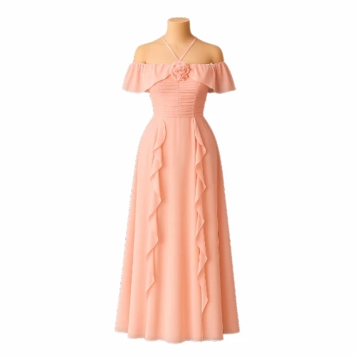 فستان شيفون أوف شولدر وردة – درجة أولى