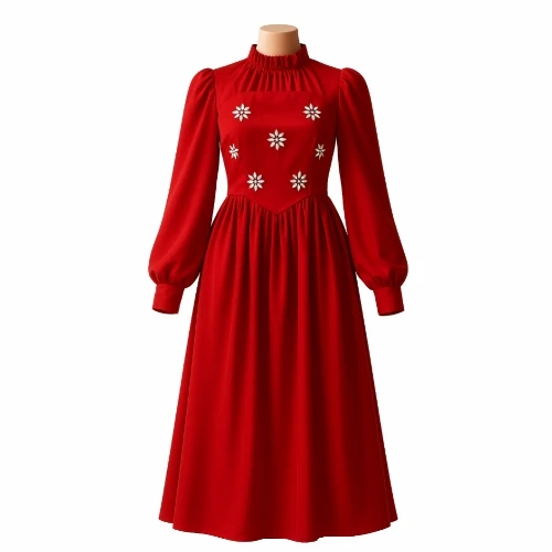 فستان شيفون مبطن بتطريز زركون – لون أحمر فاخر