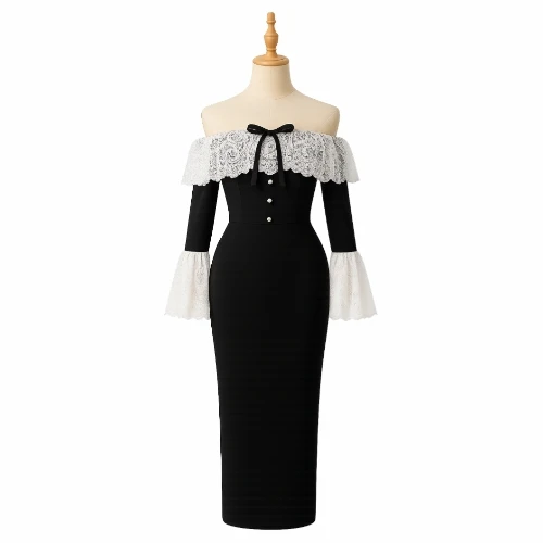 فستان كريب ودانتيل درجة أولى