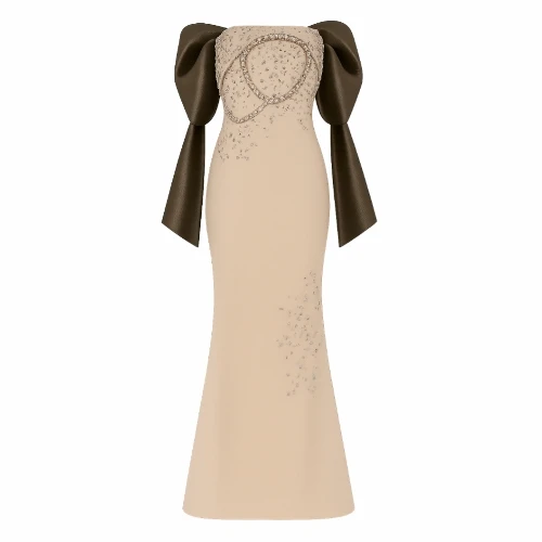 فستان كريب وتفته تركي فاخر – تصميم راقي للمناسبات والسهرات