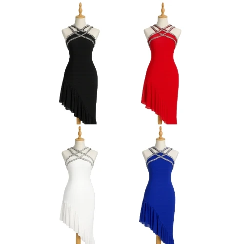 فستان كتان مع تل استرتش الأصلي بزركون تطريز يدوي – جودة فاخرة