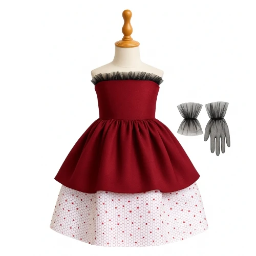 فستان بناتي الكبدي الملكي – تصميم طبقتين فاخر