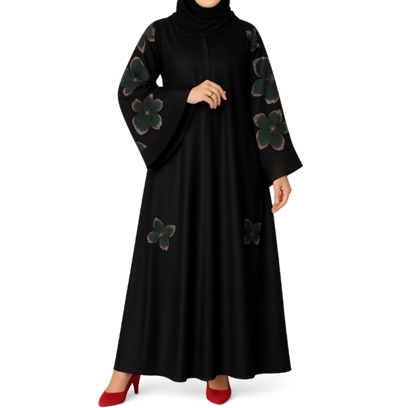 عباية تيك توك بلمعة أنيقة – ورد فاخر وقصّة فخمة