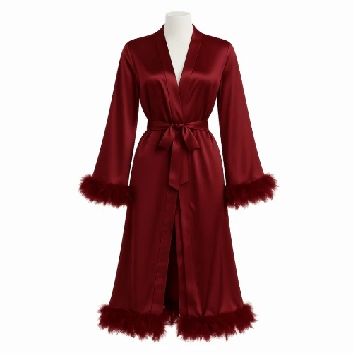 لانجري نسائي عرائسي طويل أربع قطع – فرو ناعم وأكمام واسعة