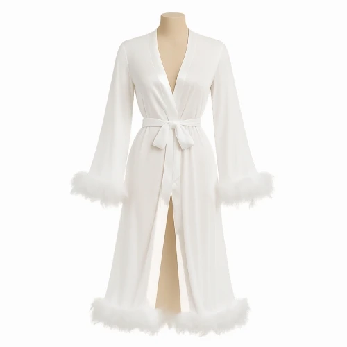 لانجري نسائي عرائسي طويل أربع قطع – أكمام ريش وحزام خصر