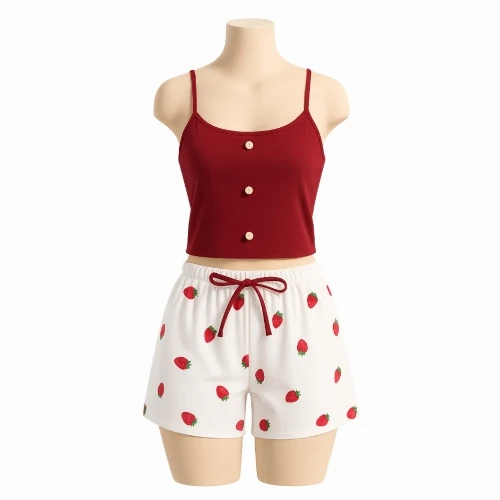 طقم بجايم نسائي ثلاث قطع قطن ناعم – فنيلة علاقي + شورت نص + سروال طويل