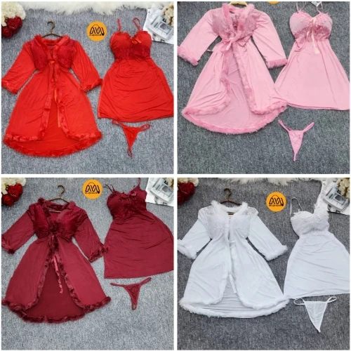 لانجري ليالي العمر ثلاث قطع ستن تركي فاخر شبك دنتل