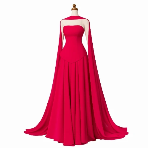 فستان سهرة أنيق بتصميم انسيابي وشال طويل