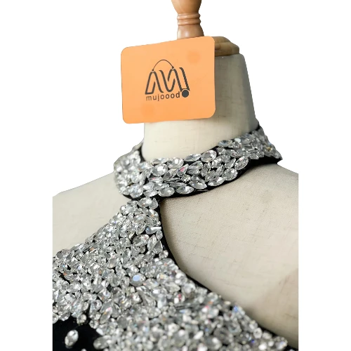 فستان أسود بتطريز كريستال زركون فاخر