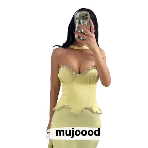 فستان كريب مشدود مطرز بكريستال زركون