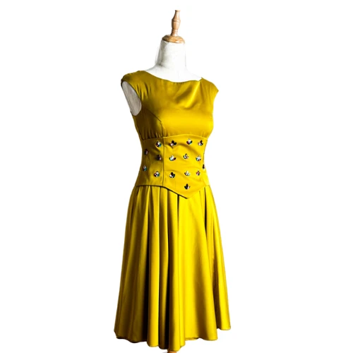 فستان ليموني مطرّز بالكريستال – طقم مع حذاء متناسق