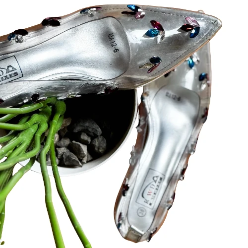 فستان ليموني مطرّز بالكريستال – طقم مع حذاء متناسق